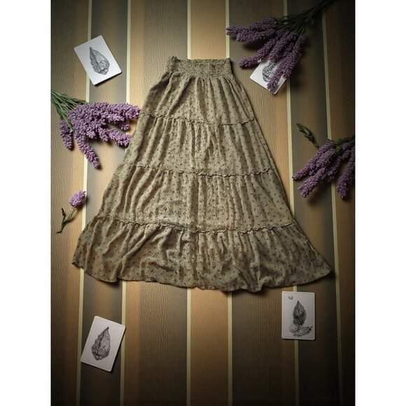 Mossimo Olive Boho Tiered Maxi Skirt – Smocked Waist – Size Small - Picture 2 of 9